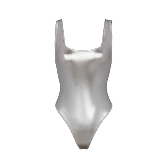 Skims Silver Metallic High Cut One Piece Swimsuit Nickel 3X 2XL XXL Baywatch - Picture 1 of 12